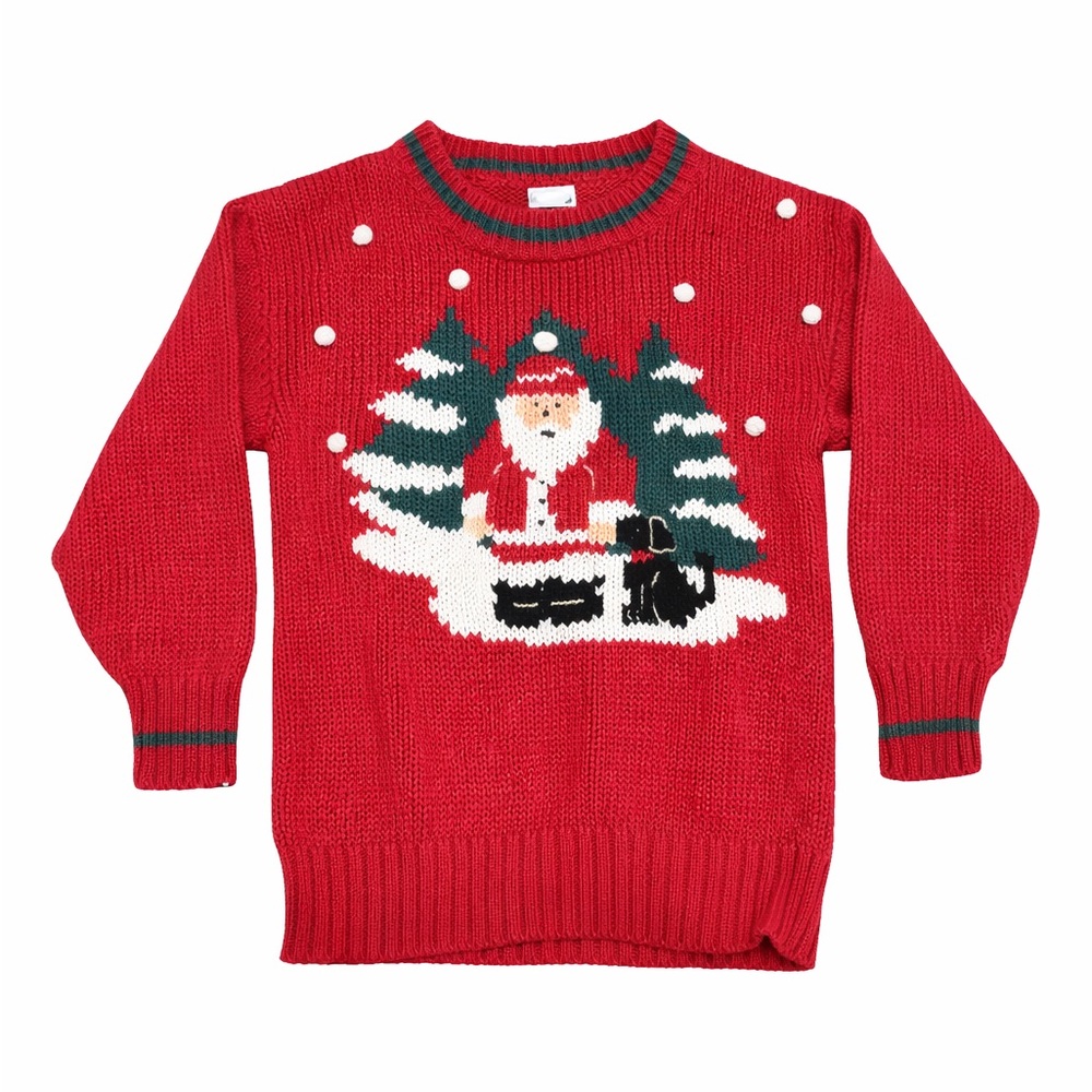 Red Santa Holiday Sweater with Pine Tree Motif